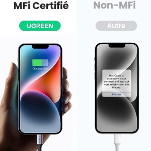 Câble usb-c vers lightning avec MFi Certifié Nylon Tressé compatible avec iPhone et ipad, noir (1M) - UGREEN – Image 2