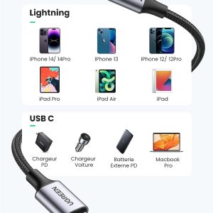 Câble usb-c vers lightning avec MFi Certifié Nylon Tressé compatible avec iPhone et ipad, noir (1M) - UGREEN – Image 5