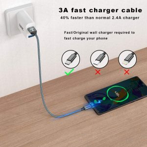 2Pack[2M+2M] de câble usb-c en Nylon,  Charge rapide pour Galaxy S10 S9 S8 Note9, Xiaomi Mi A2,A1, Huawei P30,P20,Mate20, Xperia XZ - GIANAC – Image 3