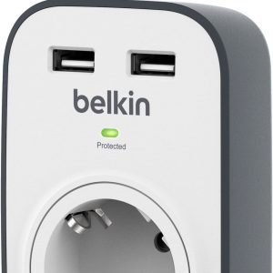 Protection contre les surtensions avec une prise et 2 ports de charge USB Belkin BSV103 SurgeCube – Image 3