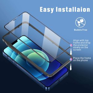 3 protecteur d'écran (incassable) en verre trempé HD-6,1" avec cadre d'installation facile, compatible avec iPhone 12 et 12 Pro, Dureté 9H - Cocoda – Image 5