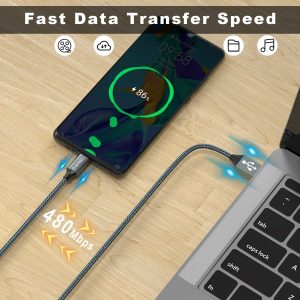 2Pack[2M+2M] de câble usb-c en Nylon,  Charge rapide pour Galaxy S10 S9 S8 Note9, Xiaomi Mi A2,A1, Huawei P30,P20,Mate20, Xperia XZ - GIANAC – Image 4