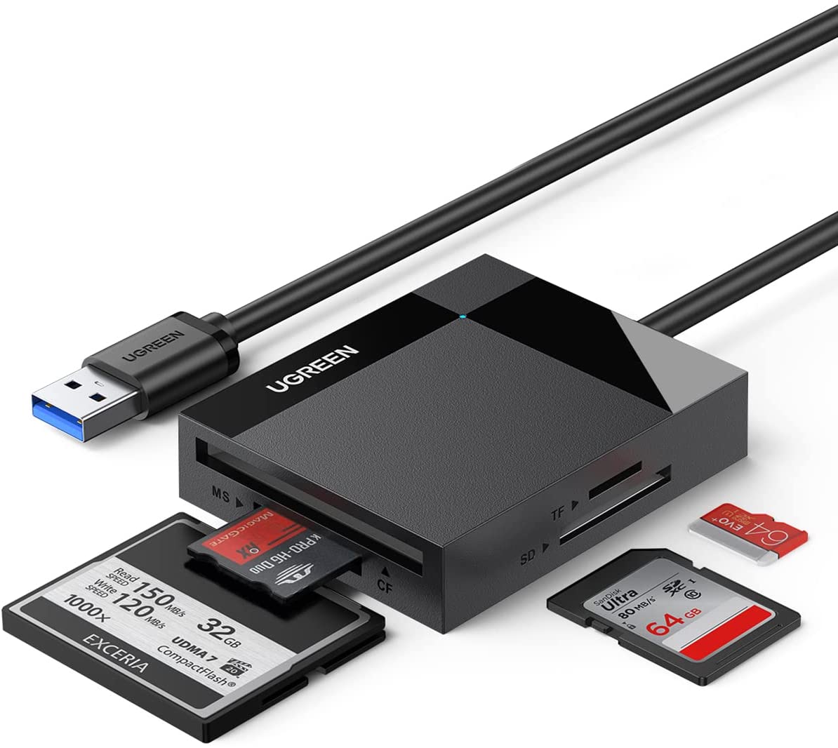 Lecteur de carte SD USB 2.0, vitesse de transmission de 5 Gbit/s, noir