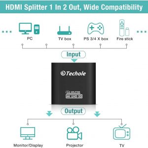 Répartiteur HDMI 4K en aluminium 1 entrée et 2 sorties, 3D, UHD, 1080P, HDCP pour Xbox, PS4, PS3, lecteur BLU-Ray, HDTV, DVD, DVR, Apple TV - Techole – Image 7