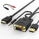 Câble Adaptateur VGA vers HDMI 1.8M (Ancien PC de Style à Nouvelle TV Moniteur avec HDMI), FOINNEX VGA to HDMI Cordon Convertisseur avec Audio pour Ordinateur Portable vers Projecteur,Mâle vers Mâle