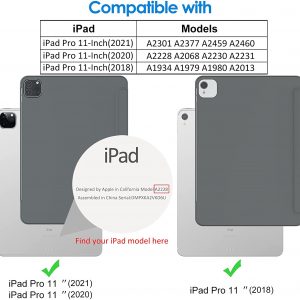 Étui de protection pour iPad Pro 11 pouces compatible, modèle 2021/2020/2018, compatible avec crayon, Smart Cover Auto-Sleep / Wake - JETech – Image 2