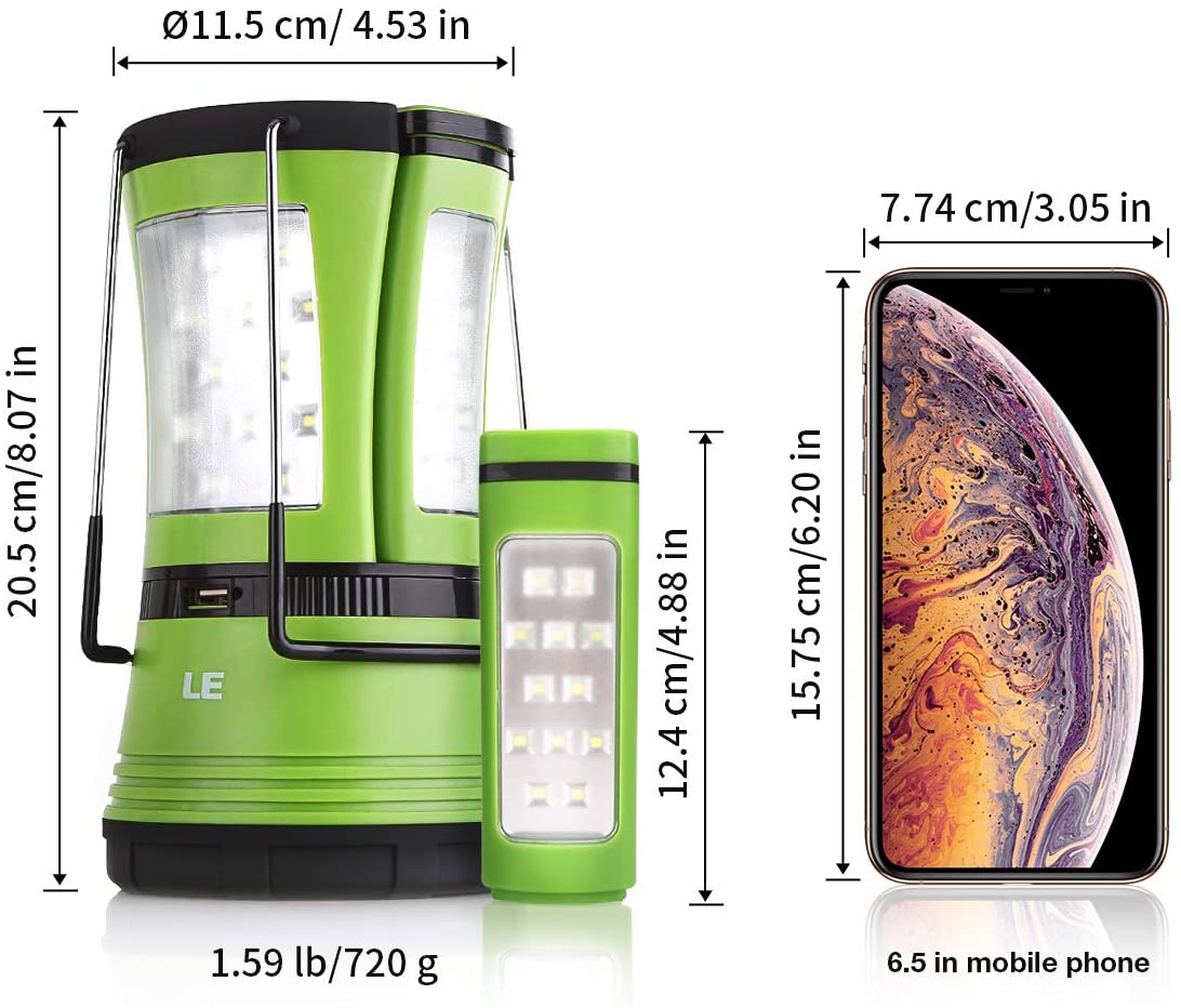 Lanterne Camping LED Rechargeable 600lm - Avec 2 Lampes Torches Détachables - Idéale Randonnée, Bricolage, Urgences