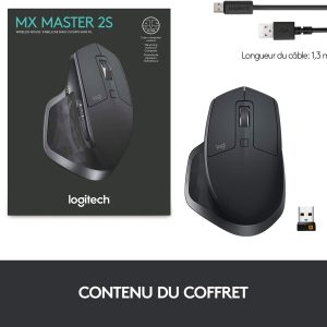 Souris MX Master 2S, Multi-Dispositifs, Bluetooth 2,4GHz, Récepteur USB Unifying, Suivi sur toute Surface, 7 Boutons, Noir - Logitech – Image 10