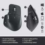 Logitech MX Master 3 Advanced Ratón Inalámbrico, Receptor USB, Bluetooth, 2.4GHz, Desplazamiento Rápido, Seguimiento 4K DPI en Cualquier Superficie, 7 Botones, Recarcable, PC, Mac, iPadOS, Negro6