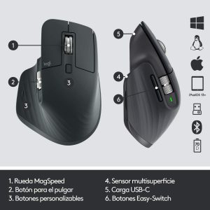 Souris MX Master 3 Advanced, Récepteur USB Bluetooth/2.4GHz, Défilement rapide, Toute Surface, 7 Boutons, Rechargeable, Gris foncé - Logitech – Image 2