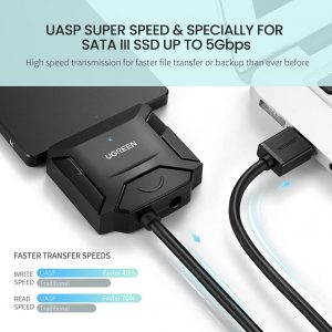 Adaptateur disque dur USB 3.0 SATA Câble 50cm pour 2.5 3.5 Pouces HDD SSD supporte UASP avec adaptateur alimentation externe 12V 2A - UGREEN – Image 2