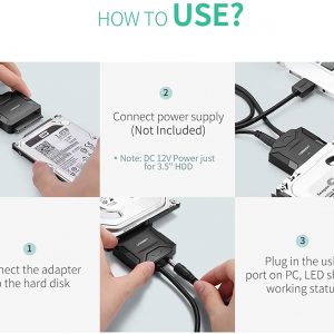 Adaptateur disque dur USB 3.0 SATA Câble 50cm pour 2.5 3.5 Pouces HDD SSD supporte UASP avec adaptateur alimentation externe 12V 2A - UGREEN – Image 5