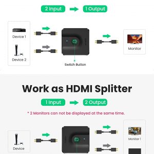 Switch(Commutateur) HDMI 4K 60Hz bidirectionnel 2 Entrées à 1 Sortie ou 1 Entrée à 2 Sorties  - UGREEN – Image 2
