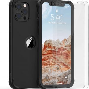 Coque pour iPhone 12 Pro MAX 6.7 ", Avec [protecteur d'ecran en verre trempé] 360 anti-rayures silicone TPU Housse Bumper - Noir - ORETECH – Image 6