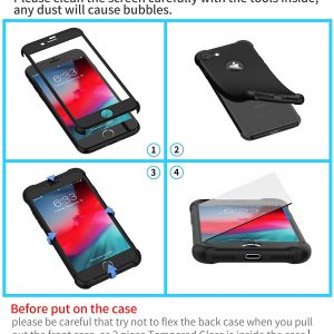 Coque Silicone Light Slim PC TPU Bumper Rubber compatible avec iPhone SE 2020, avec 2 protecteur d'écran en verre trempé 360° - Noir - ORETECH – Image 4