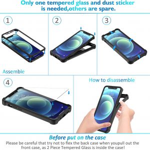 Coque pour iPhone 12 Pro MAX 6.7 ", Avec [protecteur d'ecran en verre trempé] 360 anti-rayures silicone TPU Housse Bumper - Noir - ORETECH – Image 7
