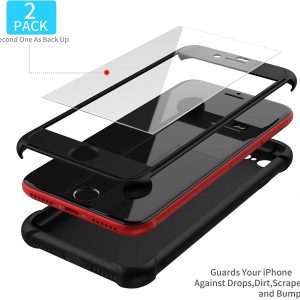 Coque Silicone Light Slim PC TPU Bumper Rubber compatible avec iPhone SE 2020, avec 2 protecteur d'écran en verre trempé 360° - Noir - ORETECH – Image 2