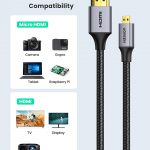 UGREEN Câble Micro HDMI vers HDMI 4K 60Hz Câble Micro HDMI Mâle vers HDMI Mâle Nylon Tressé Supporte 3D Ethernet ARC Compatible avec Asus Zenbook Huawei MediaPad Raspberry Pi 4 GoPro Hero 7 6 53