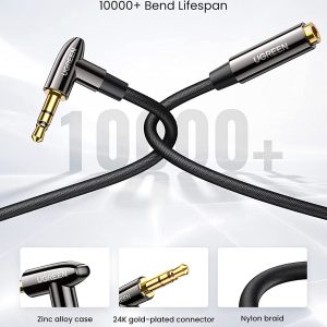 Câble d'extension de casque 3,5 mm à angle droit - Prise jack stéréo mâle vers femelle - Cordon en nylon 1 m - UGREEN – Image 5