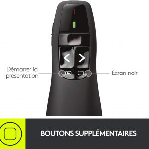 Pointeur laser 2,4 GHz/Récepteur USB, Portée de 15 mètres, 6 boutons, Commande intuitive de diaporama, Indicateur de batterie, PC - Logitech R400 – Image 5