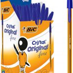 BIC Ecriture Cristal Original Stylos-Bille Pointe Fine (0,8 mm) – Encre De Couleur Bleue, Boîte de 50