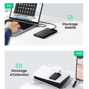 Boîtier de disque dur externe ssd sata 3, usb-c 2,5 vers usb-a avec UASP, compatible Xbox X/S PS5 PS4 PC, 6 To MAX - UGREEN – Image 6
