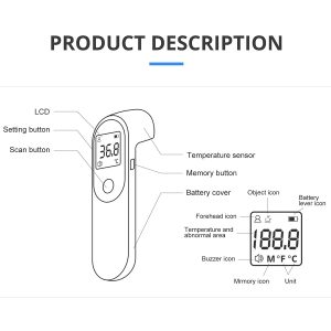 Thermomètre frontal numérique infrarouge médical sans contact avec ecran LED, Alarme de fièvre, fonction mémoire pour enfant, Bebe, Adulte - Sinocare – Image 3