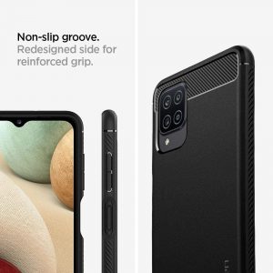 Coque de protection compatible avec Samsung Galaxy A12 Et Samsung Galaxy M12 - Noir Mat - Spigen Rugged Armor – Image 7