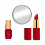 kit de maquillage Rouge Deliplus contient un rouge à lèvres rouge mat, un miroir et 100 vernis à ongles rouge