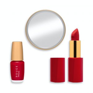 Kit de maquillage un rouge à lèvres rouge mat, un miroir et un vernis à ongles rouge - Deliplus – Image 2