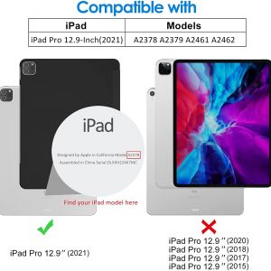 Coque de protection compatible avec iPad Pro 12,9" (5e génération, modèle 2021), Support pencil, Réveil et veille automatique - noir - JETech – Image 2