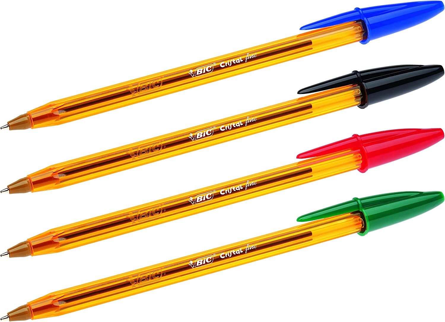 BIC Cristal Original Stylos-Bille Pointe Fine (0,8 mm) – Couleurs Assorties, Pochette de 4 2