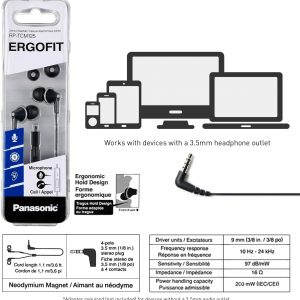 Écouteurs filaires intra-auriculaires avec microphone et contrôleur d’appel RP-TCM125-K - Panasonic ErgoFit – Image 4