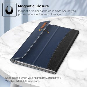 Coque de protection Multi-Angles pour Microsoft Surface Pro 8 13 Pouces 2021, Poche de documents, Compatible avec clavier Type Cover, Bleu/Noir FINTIE – Image 6