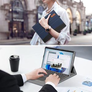 Coque de protection Multi-Angles pour Microsoft Surface Pro 8 13 Pouces 2021, Poche de documents, Compatible avec clavier Type Cover, Bleu/Noir FINTIE – Image 4