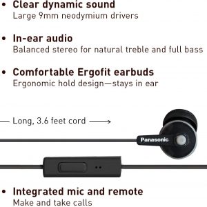 Écouteurs filaires intra-auriculaires avec microphone et contrôleur d’appel RP-TCM125-K - Panasonic ErgoFit – Image 2