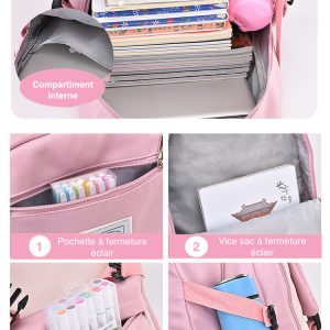 Sac a dos pour élève Rose – Image 4