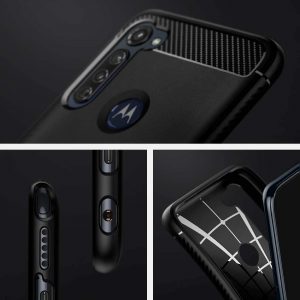Coque de protection Motorola G Pro (2020), Souple silicone, Anti rayure, Anti choc, Fibre de carbone - Noir - Spigen [Rugged Armor] – Image 3