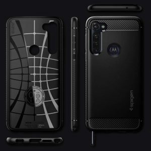 Coque de protection Motorola G Pro (2020), Souple silicone, Anti rayure, Anti choc, Fibre de carbone - Noir - Spigen [Rugged Armor] – Image 5