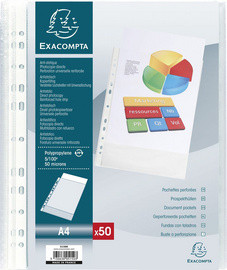 EXACOMPTA Pochettes perforées, A4, PP, grainé, transparent