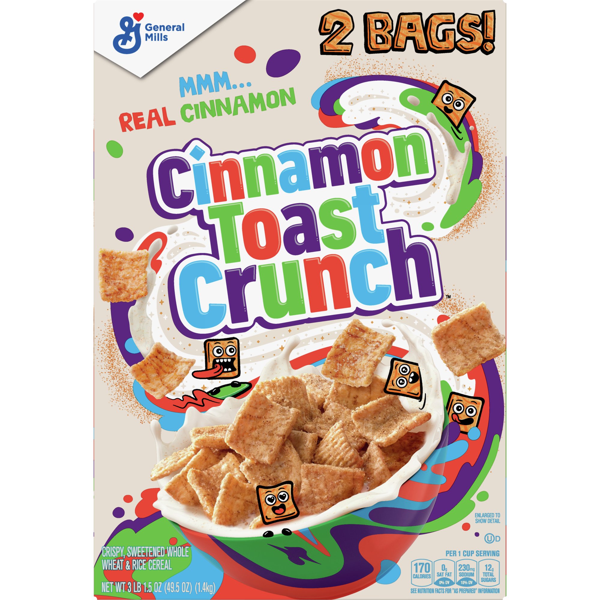 Cinnamon Toast Crunch, Breakfast Cereal, Cinnamon Sugar Squares 49oz 2 bags