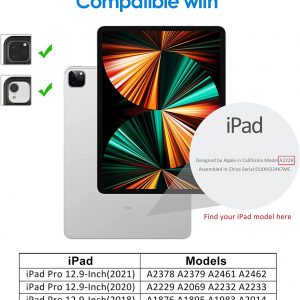 Coque de protection pour iPad Pro 12.9 Pouces (Modèle 2020/2018, 4ème/3ème Génération), Avec Dos en TPU Souple et Porte-Stylet - Noir - JETech – Image 2