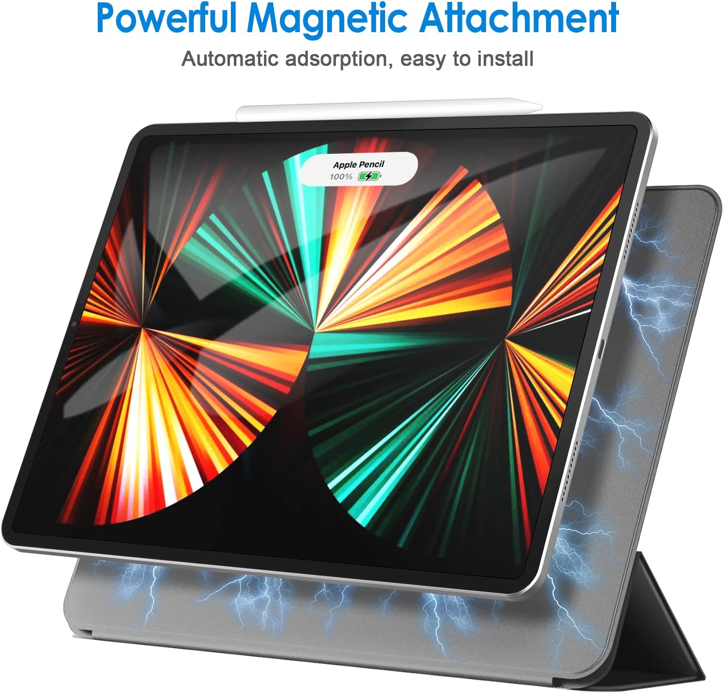 Coque Magnétique JETech pour iPad Pro 12,9 Pouces 2021, 2020, 2018 (5ème, 4ème, 3ème Génération), la Charge de Pencil 2e Génération, Housse Étui Réveil et Veille Automatique (Noir) 3