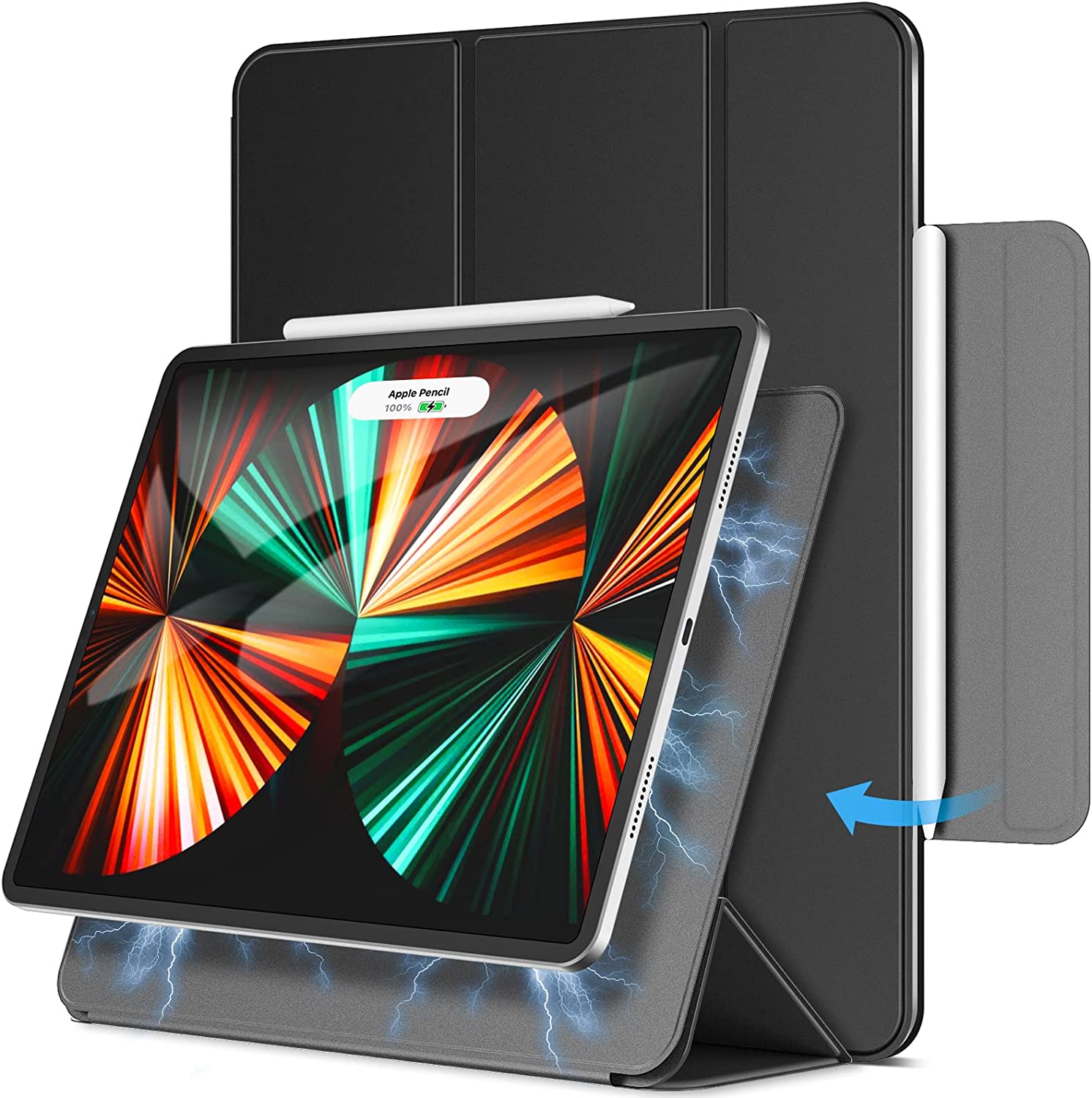 Coque Magnétique JETech pour iPad Pro 12,9 Pouces 2021, 2020, 2018 (5ème, 4ème, 3ème Génération), la Charge de Pencil 2e Génération, Housse Étui Réveil et Veille Automatique (Noir)