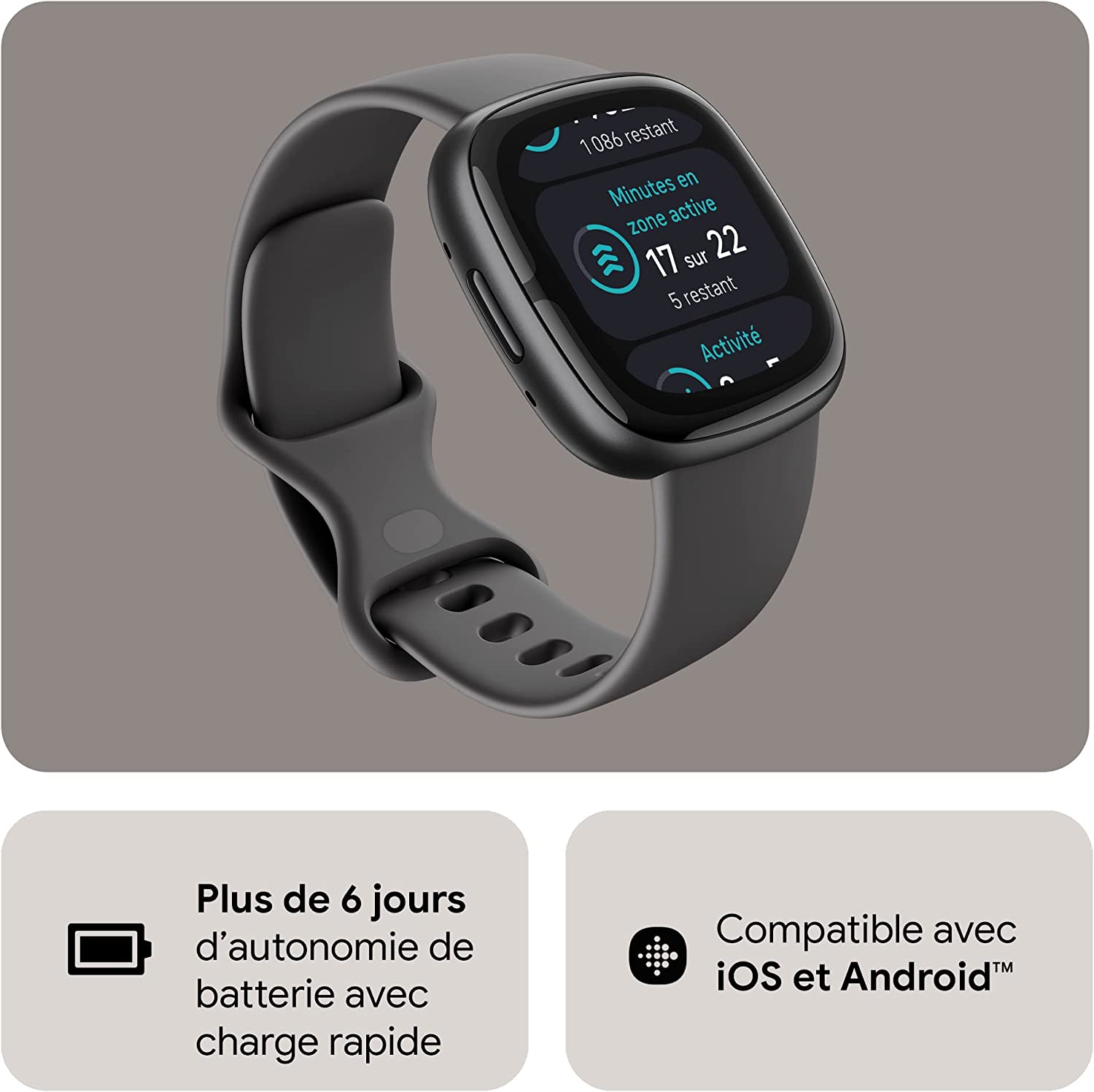 Fitbit Montre connectée Sport et santé Sense 2 avec GPS intégré, fonctionnalités avancées pour la santé, Jusqu’à 6 Jours d’autonomie de Batterie – 1