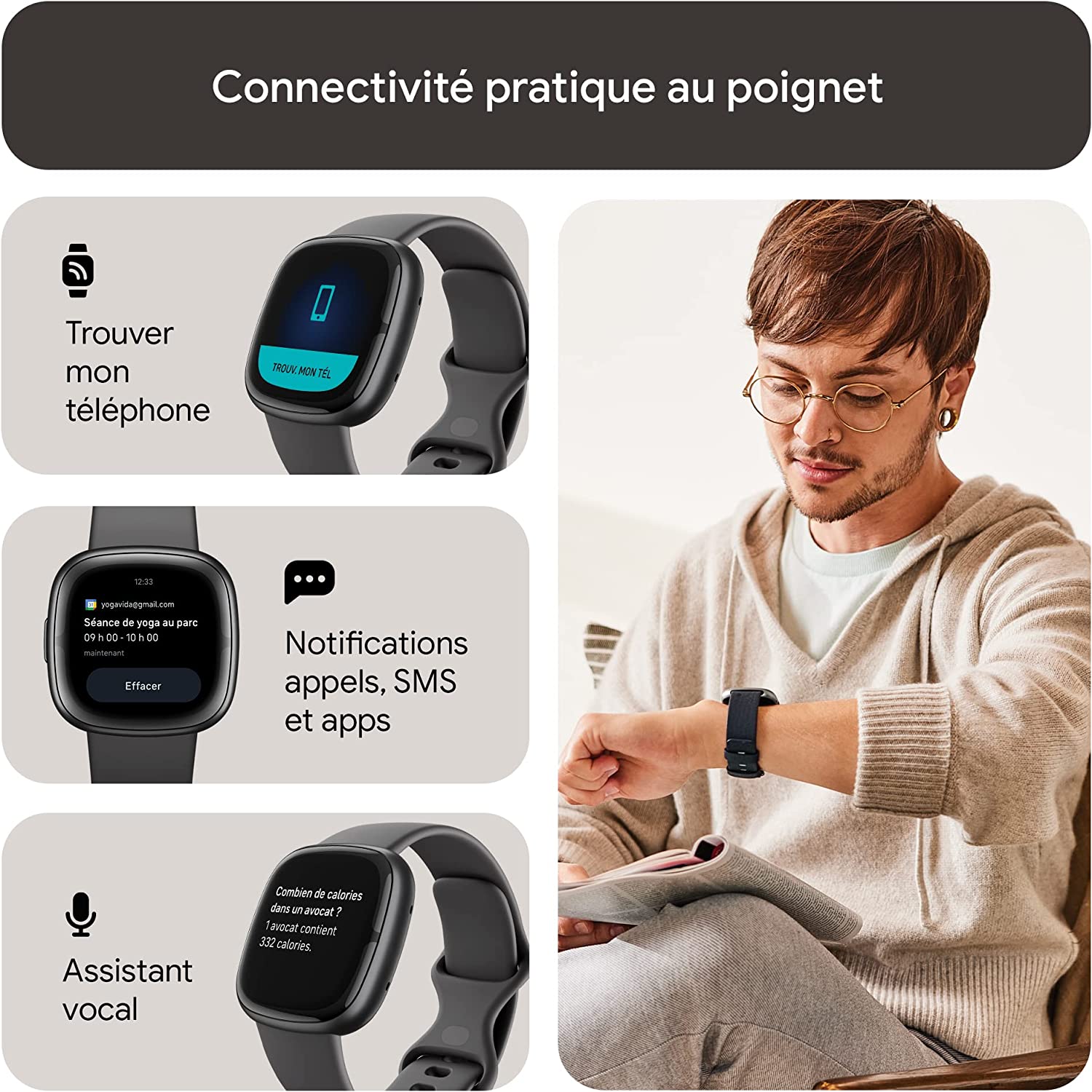 Fitbit Montre connectée Sport et santé Sense 2 avec GPS intégré, fonctionnalités avancées pour la santé, Jusqu’à 6 Jours d’autonomie de Batterie – 5