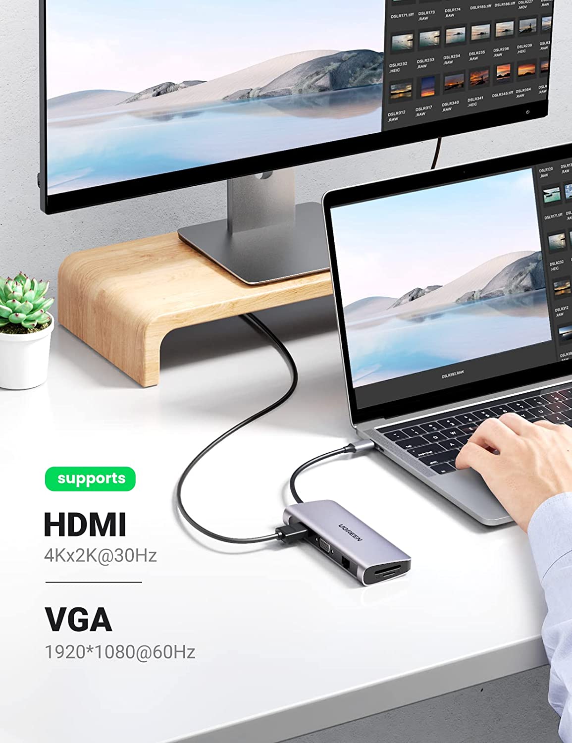 Hub UGREEN 10 en 1 USB C HDMI VGA Adaptateur USB C Ethernet Gigabit 1000 Mbps Dock Multi Ports PD 100W Audio Jack 3,5mm 3 Sorties USB 3.0 5Gbps Compatible avec MacBook Pro Air M2 M1 iPad Pro 5