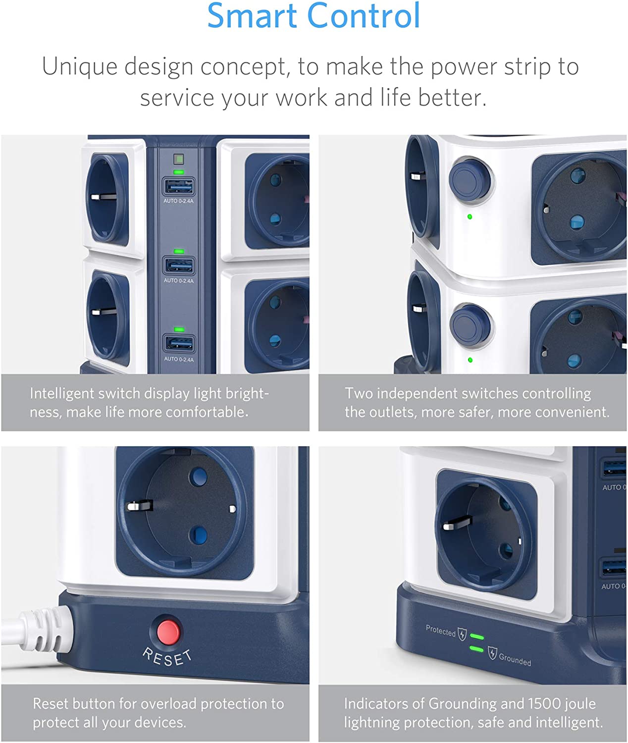 Multiprises 8 prises parafoudre protection surcharge surtension