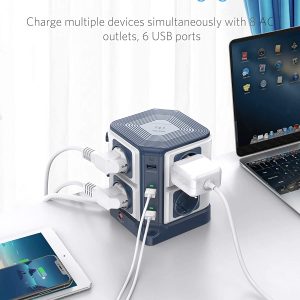 Multiprises avec 8 Prises EU, 6 Ports USB 2,4A et charge sans file Qi de 10W, Parafoudre et 1500J protection de surtension, 3600W/16A - BESTEK – Image 3