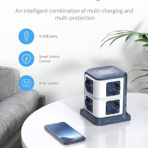 Multiprises avec 8 Prises EU, 6 Ports USB 2,4A et charge sans file Qi de 10W, Parafoudre et 1500J protection de surtension, 3600W/16A - BESTEK – Image 5